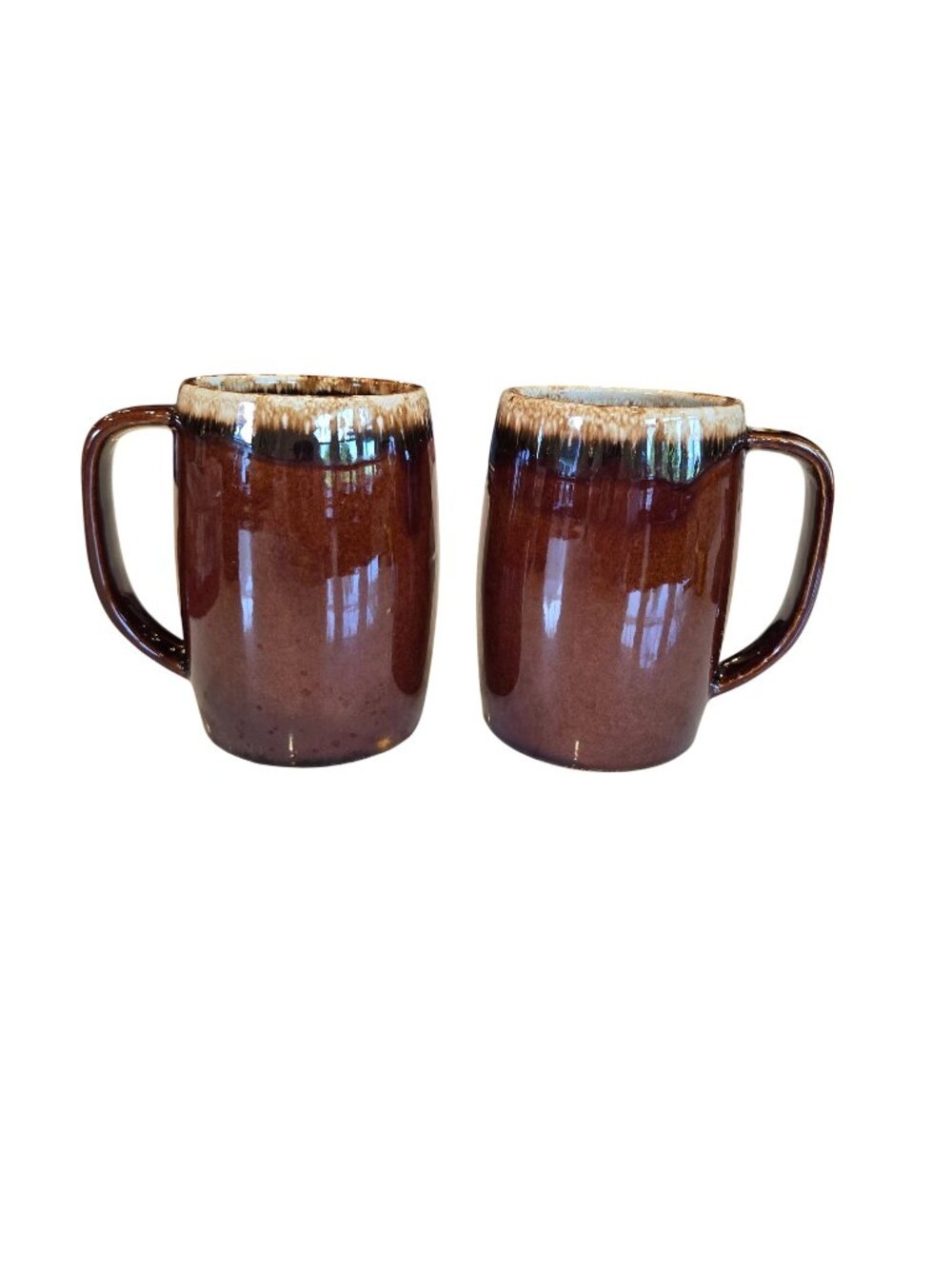 Vintage Hull Pottery Brown Drip Glaze Coffee Mug Cup Set of 2